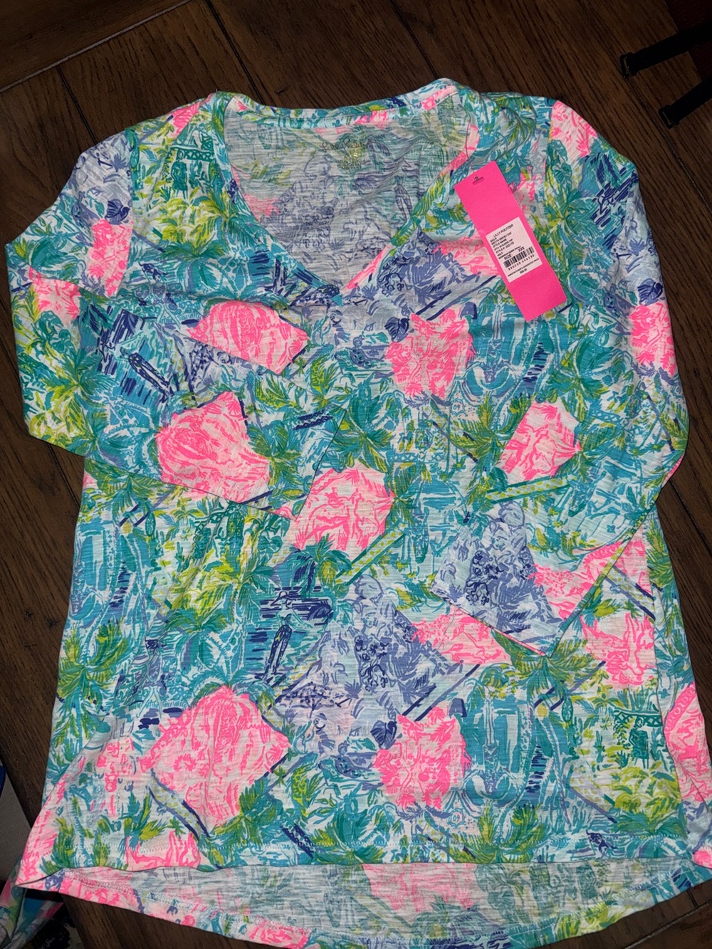 NWT Lilly Pulitzer Etta 3/4 Sleeve Top Cotton Multi Bohemian Queen Size XXS